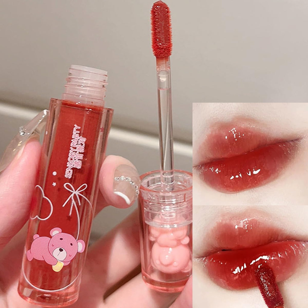 6Pcs Jelly Lip Gloss Bear Lip Stain Moisturizing Watery Lipstick Waterproof Long Lasting Cheek Cosmetics Beauty Lip Tint Makeup
