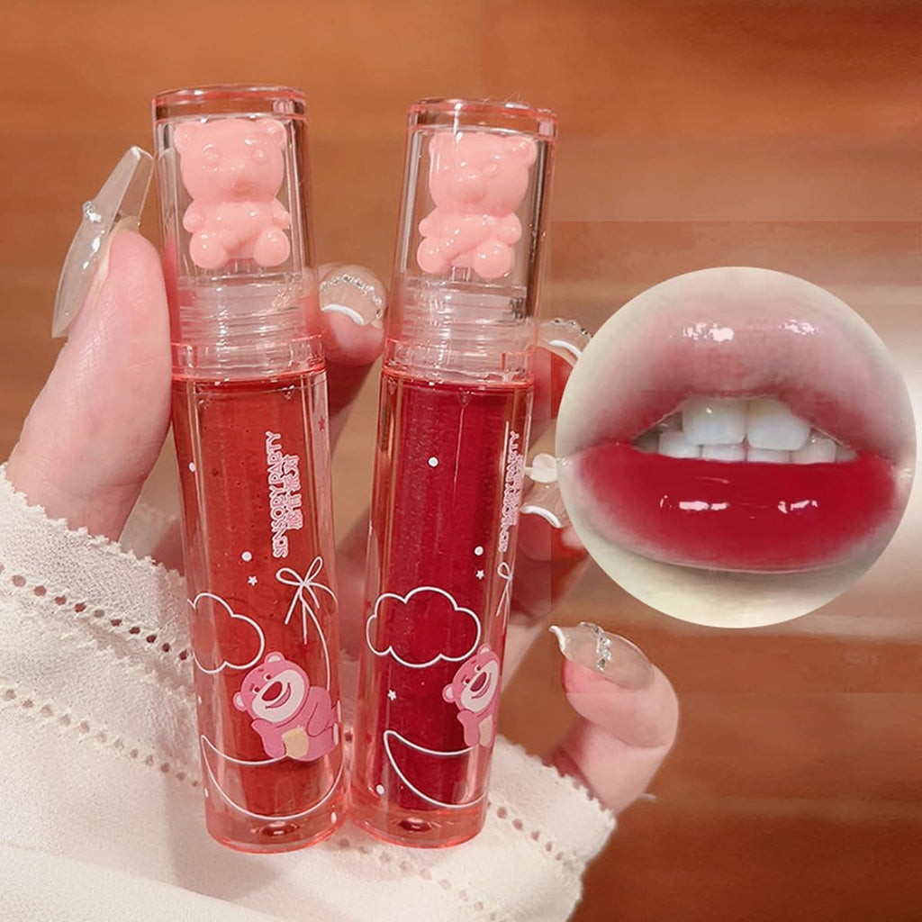 6Pcs Jelly Lip Gloss Bear Lip Stain Moisturizing Watery Lipstick Waterproof Long Lasting Cheek Cosmetics Beauty Lip Tint Makeup