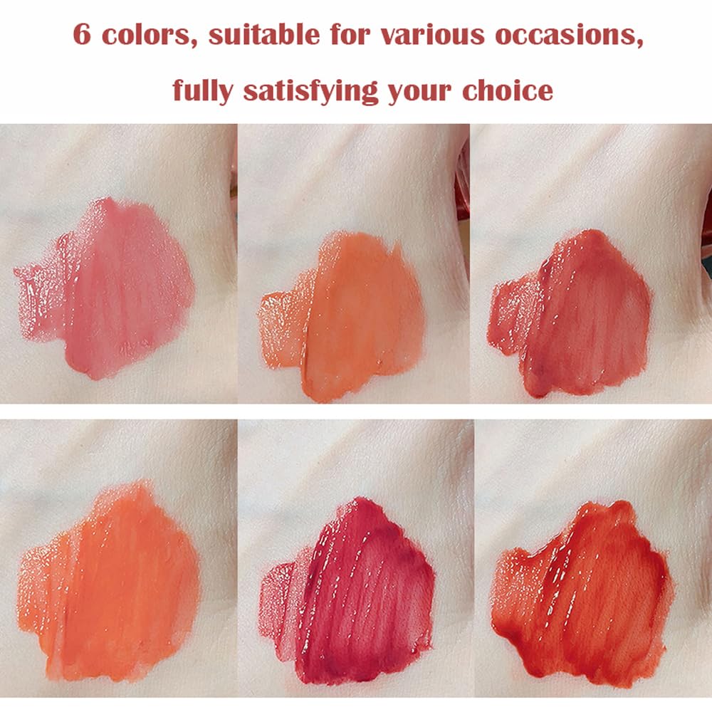 6Pcs Jelly Lip Gloss Bear Lip Stain Moisturizing Watery Lipstick Waterproof Long Lasting Cheek Cosmetics Beauty Lip Tint Makeup